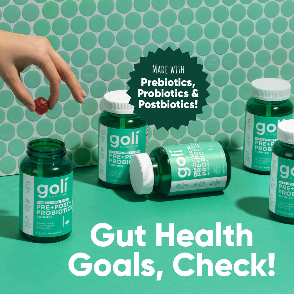 Goli packaging hero image showing 3-in-1 gummies bundle for easy use.