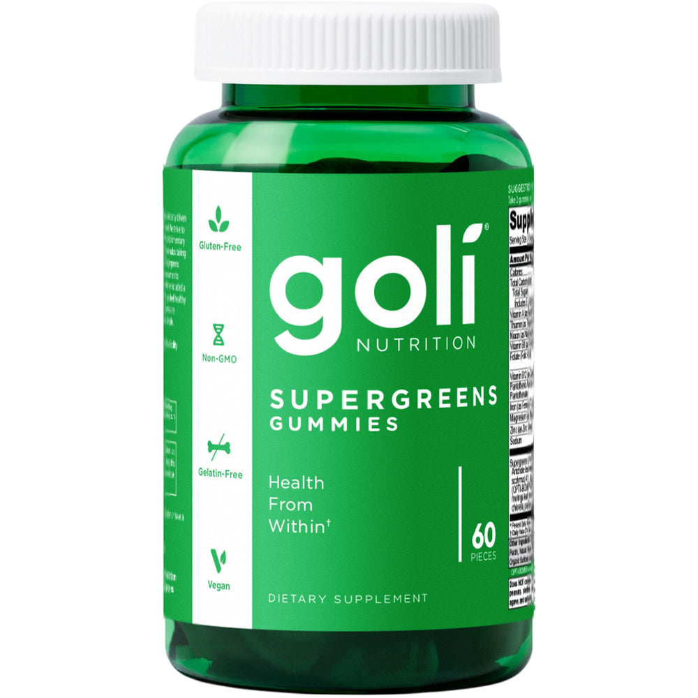 Goli Supergreens bottle for easy daily greens and overall wellness.