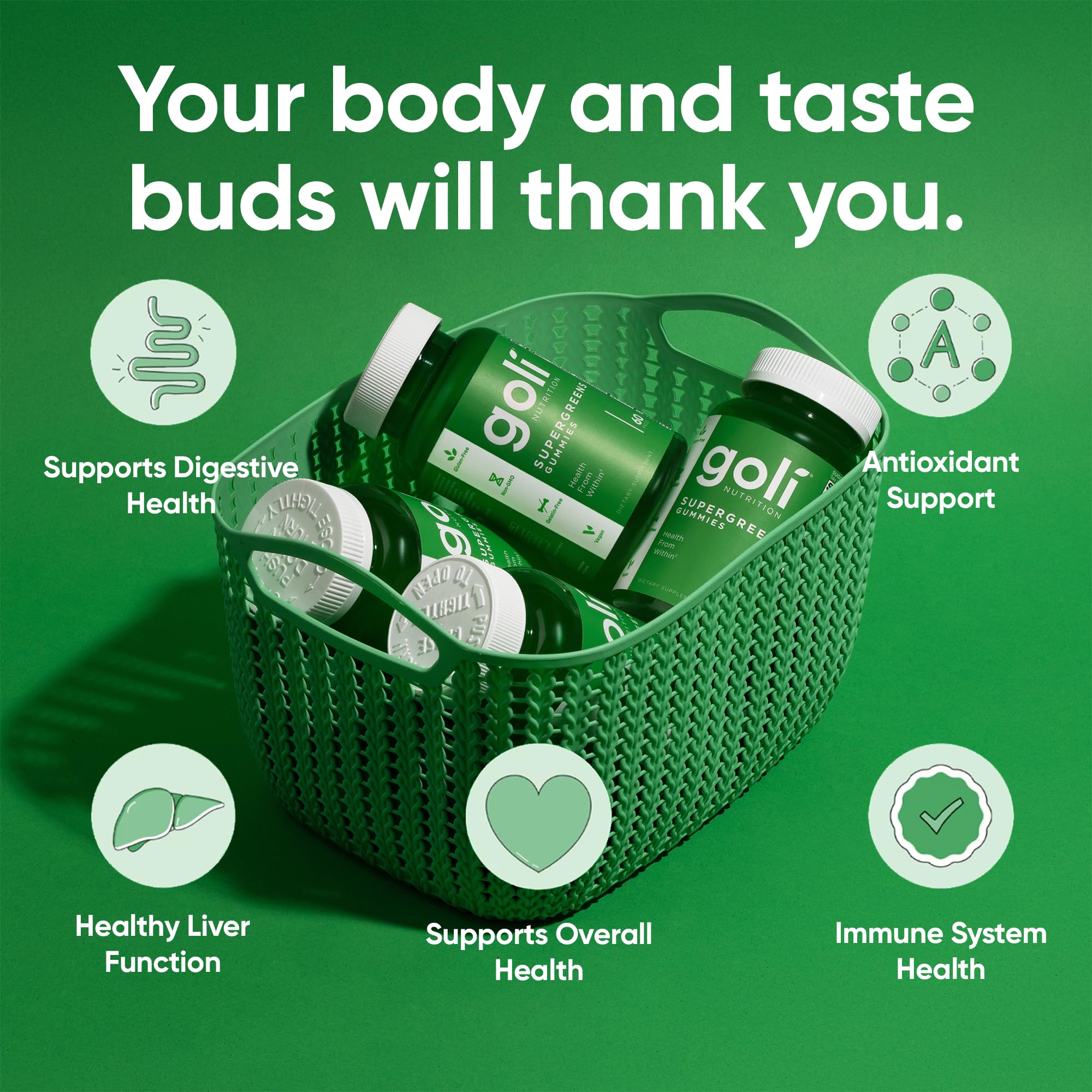 Goli Supergreens spirulina ingredient close-up with a vibrant green hue.