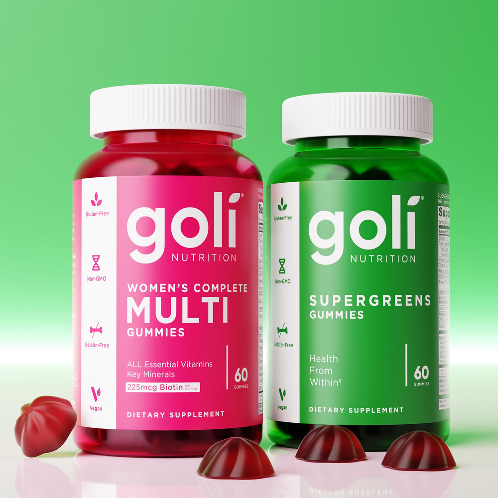 Goli Supergreens vegan gluten-free gummies for plant-based lifestyles.