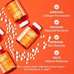 Goli vegan, non-GMO label highlights plant-based wellness.