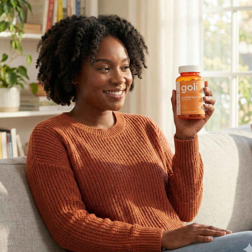 Vitamin Angels partnership logo on Goli packaging.