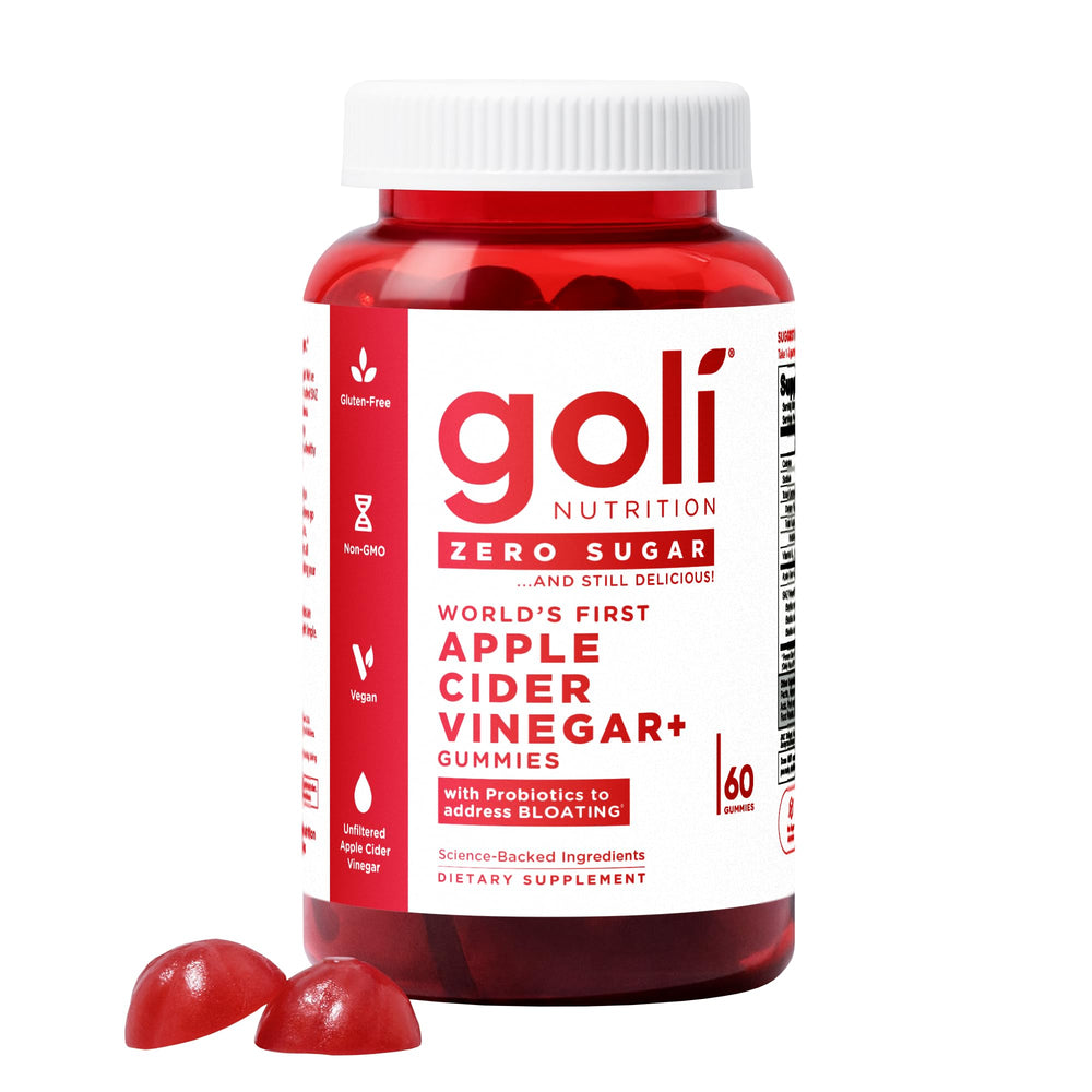Goli Zero Sugar Gummies bottle showcasing apple cider vinegar flavor for on-the-go daily use