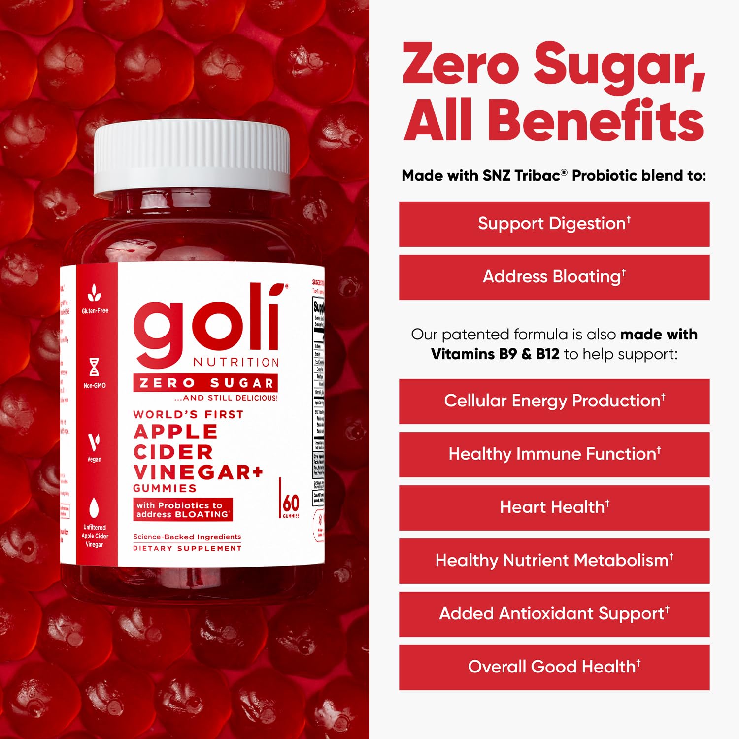 Goli Zero Sugar gummies being poured reveal convenient bite-size format for quick intake