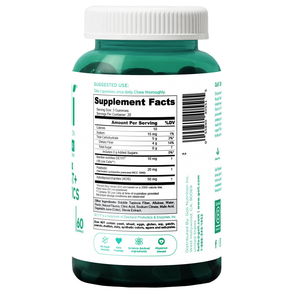 Goli gummies pack highlighting gelatin-free non-GMO benefits for daily wellness.