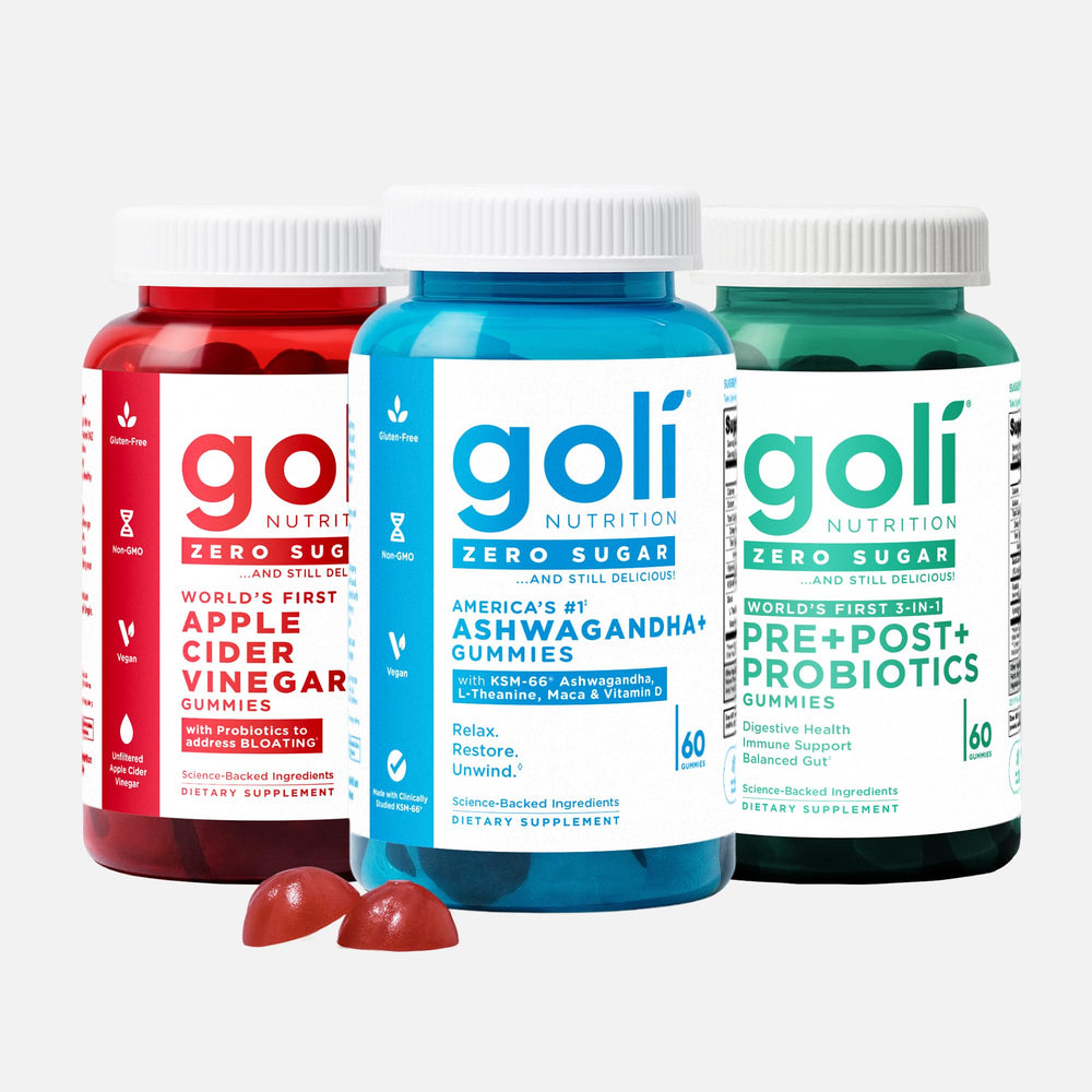 Goli Zero Sugar Trio bottle on kitchen counter for daily convenience.