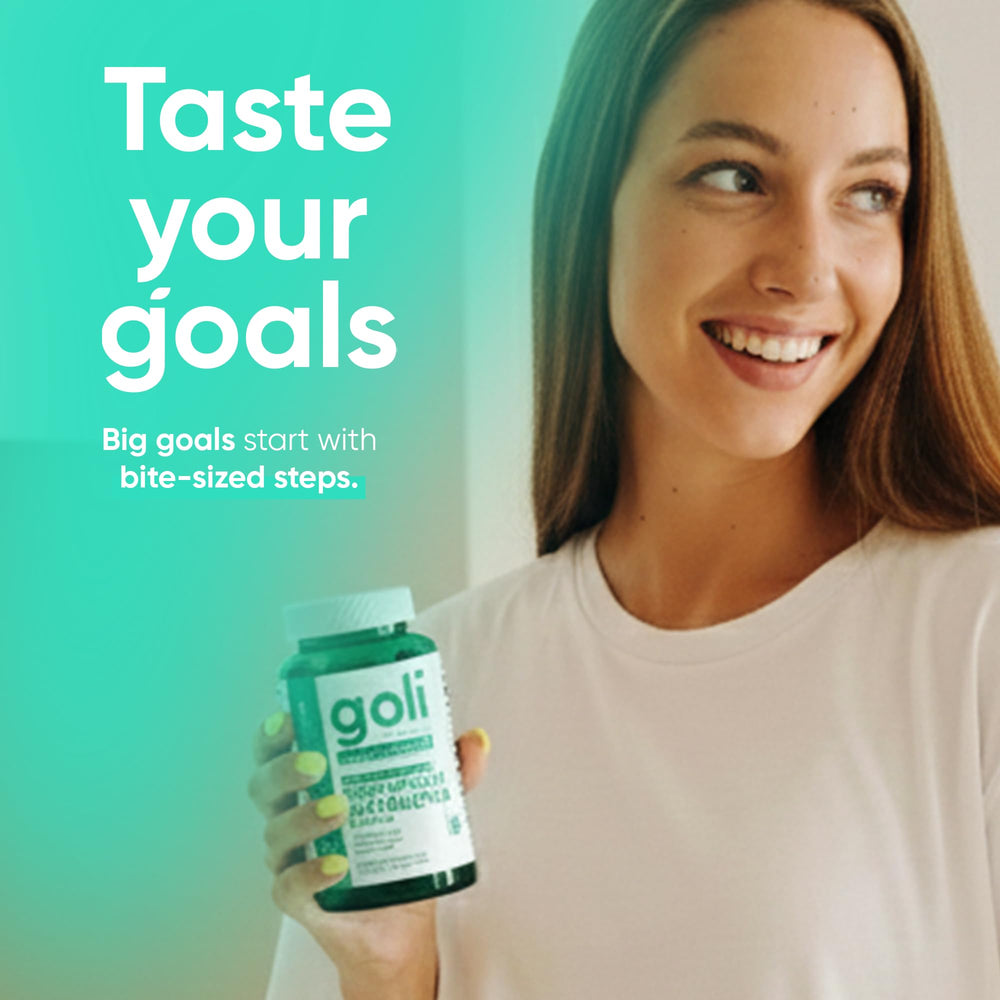 Goli Zero Sugar Trio display shows vegan and gluten-free badge.
