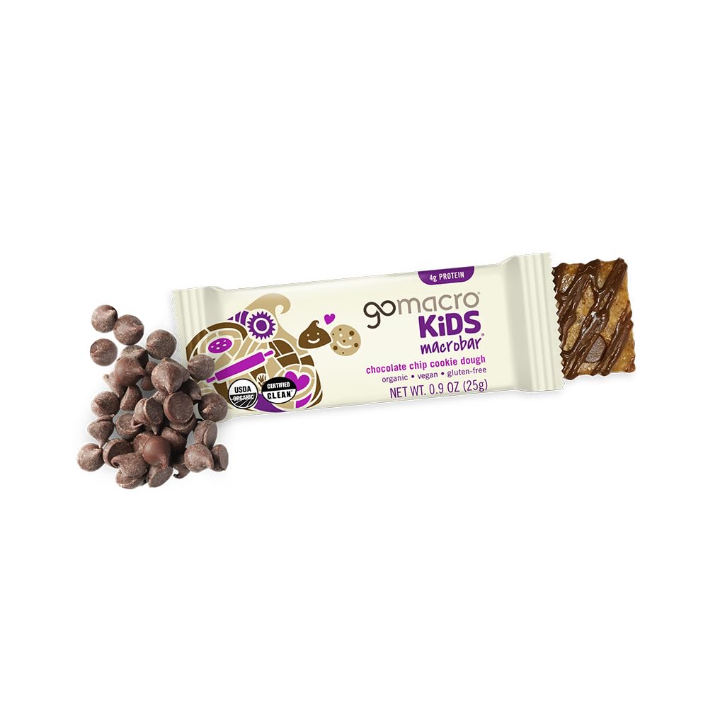Close up of GoMacro Kids bar ingredients highlighting organic, plant based nutrition.