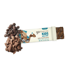 GoMacro Kids Double Chocolate Brownie bar packaging close-up highlights organic, vegan ingredients