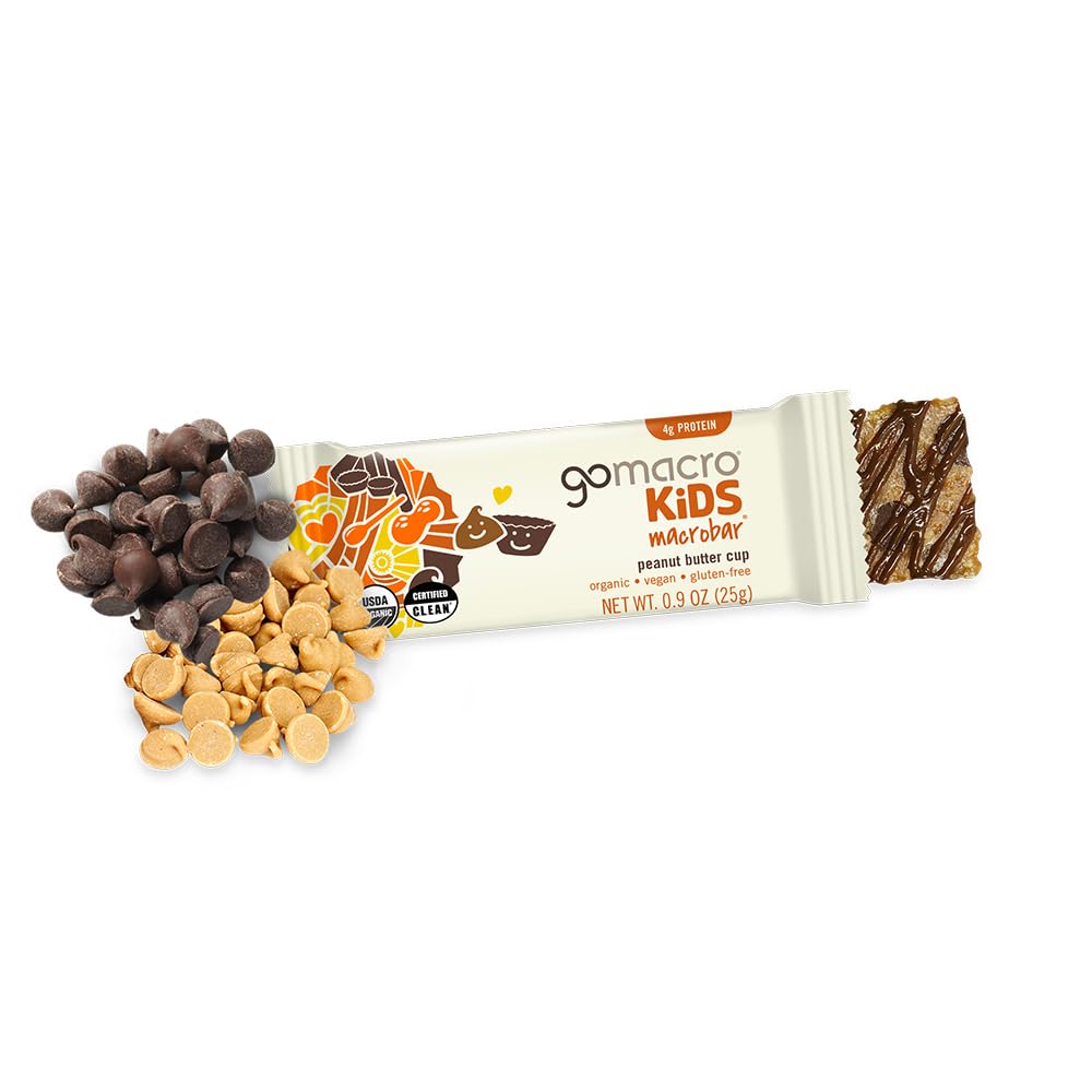 GoMacro Kids MacroBar Peanut Butter Cup ingredients—organic ingredients with plant-based protein in a kid-friendly bite.