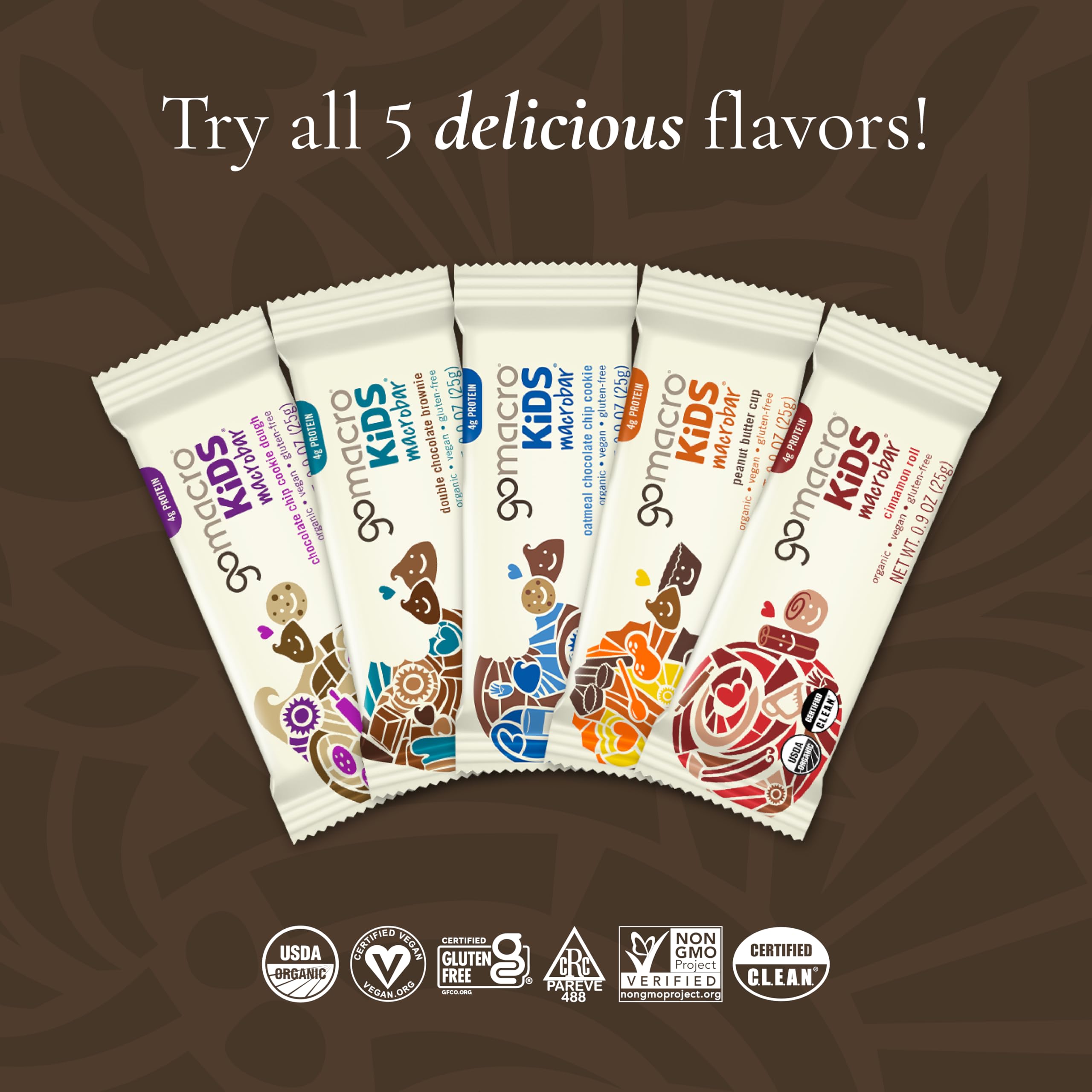 GoMacro Kids MacroBar Peanut Butter Cup packaging—seven bars per box, convenient for school lunches.