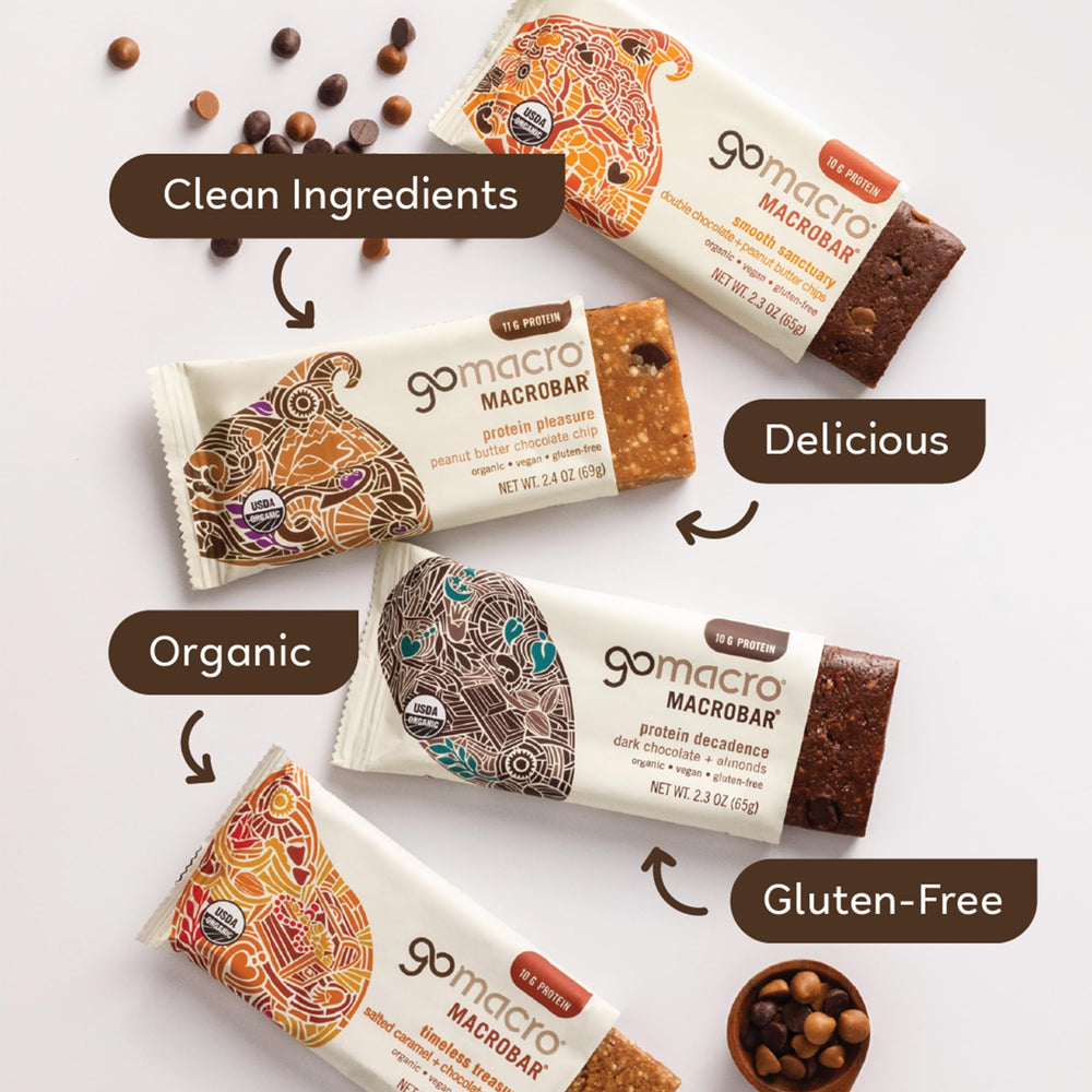 GoMacro MacroBar Coconut Almond Butter Chocolate Chips: plant-based treat for active days.