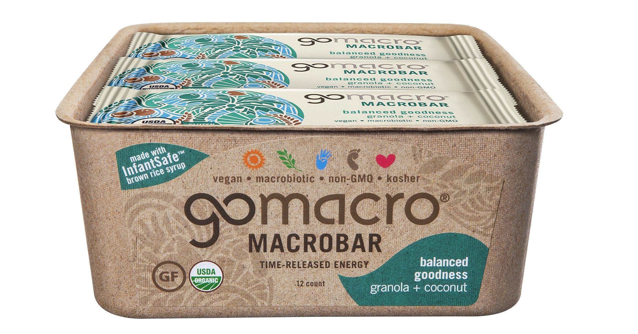 GoMacro MacroBar Granola + Coconut on-the-go bite demonstrates portable energy.