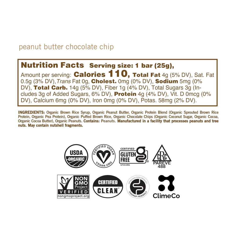 Nutrition label showing 4 g protein and organic certifications for mindful snacking.