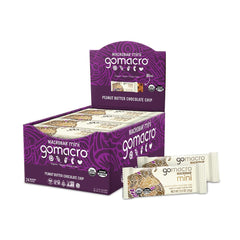 GoMacro MacroBar Mini Peanut Butter Chocolate Chip front package, organic vegan snack.