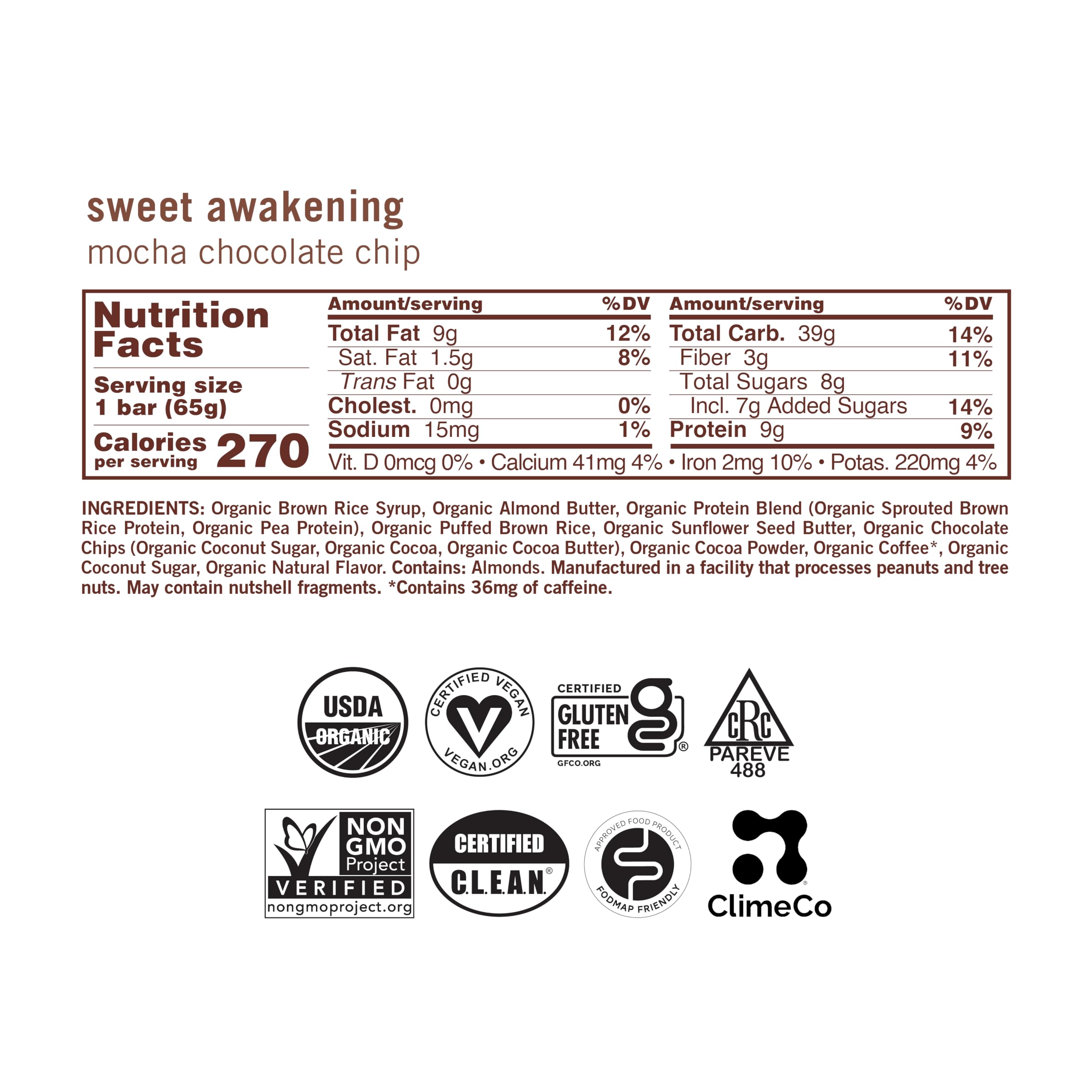 GoMacro MacroBar Mocha Chocolate Chip close-up highlights chocolate chips and plant-based protein.