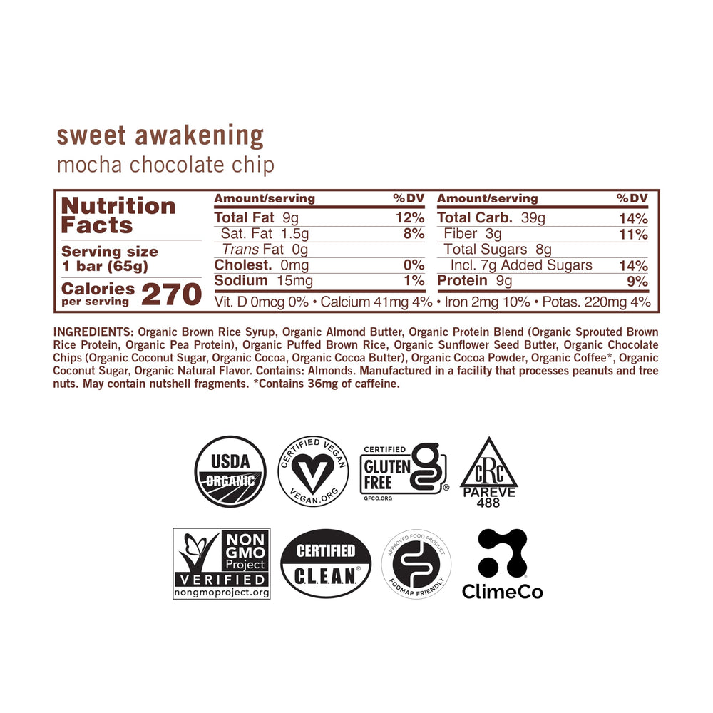 GoMacro MacroBar Mocha Chocolate Chip close-up highlights chocolate chips and plant-based protein.