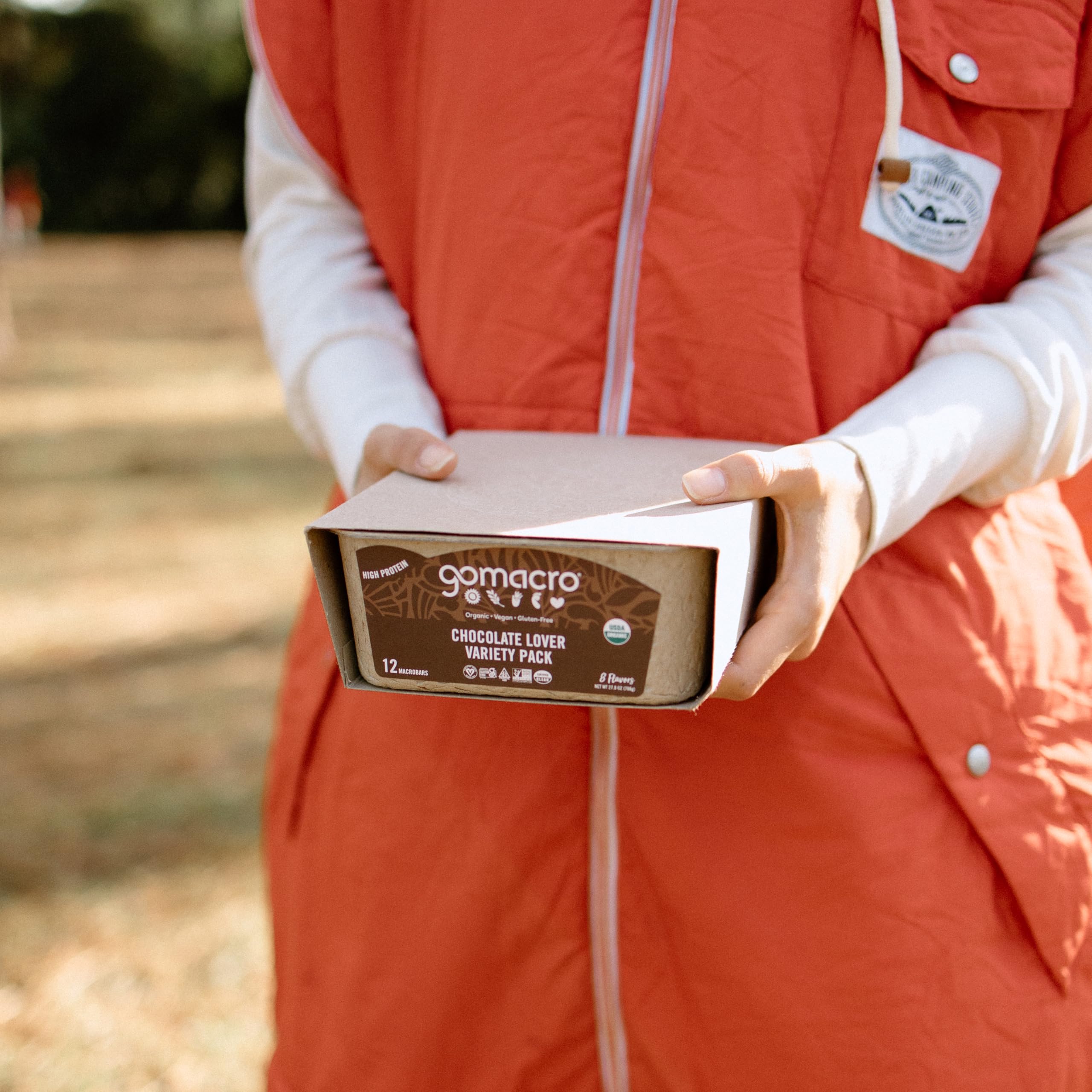 GoMacro Sunflower Butter Chocolate bar package, dairy-free option to curb cravings
