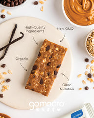 GoMacro Oatmeal Chocolate Chip MacroBar wrap, portable vegan snack for travel.