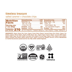 GoMacro Salted Caramel Chocolate Chips Bar ingredients close up highlights organic vegan protein sources
