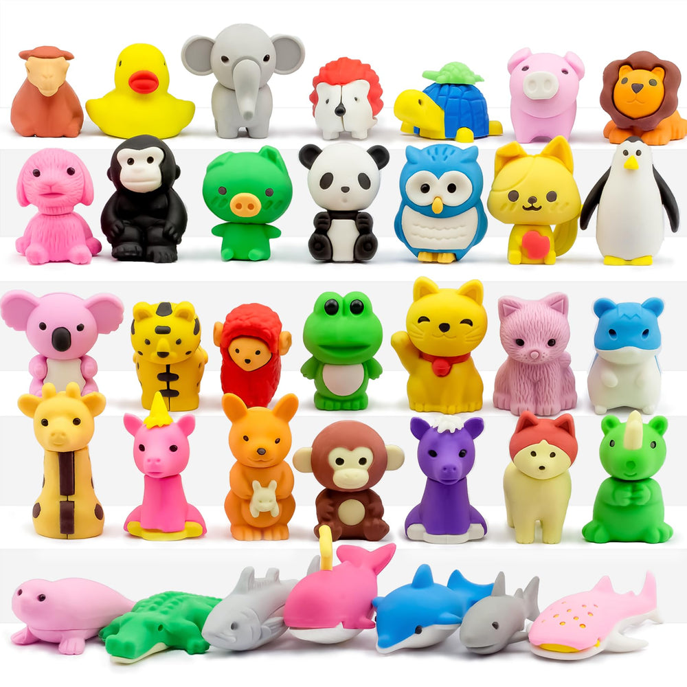 GOMIMEOR animal erasers collection for classroom prizes and creative learning.