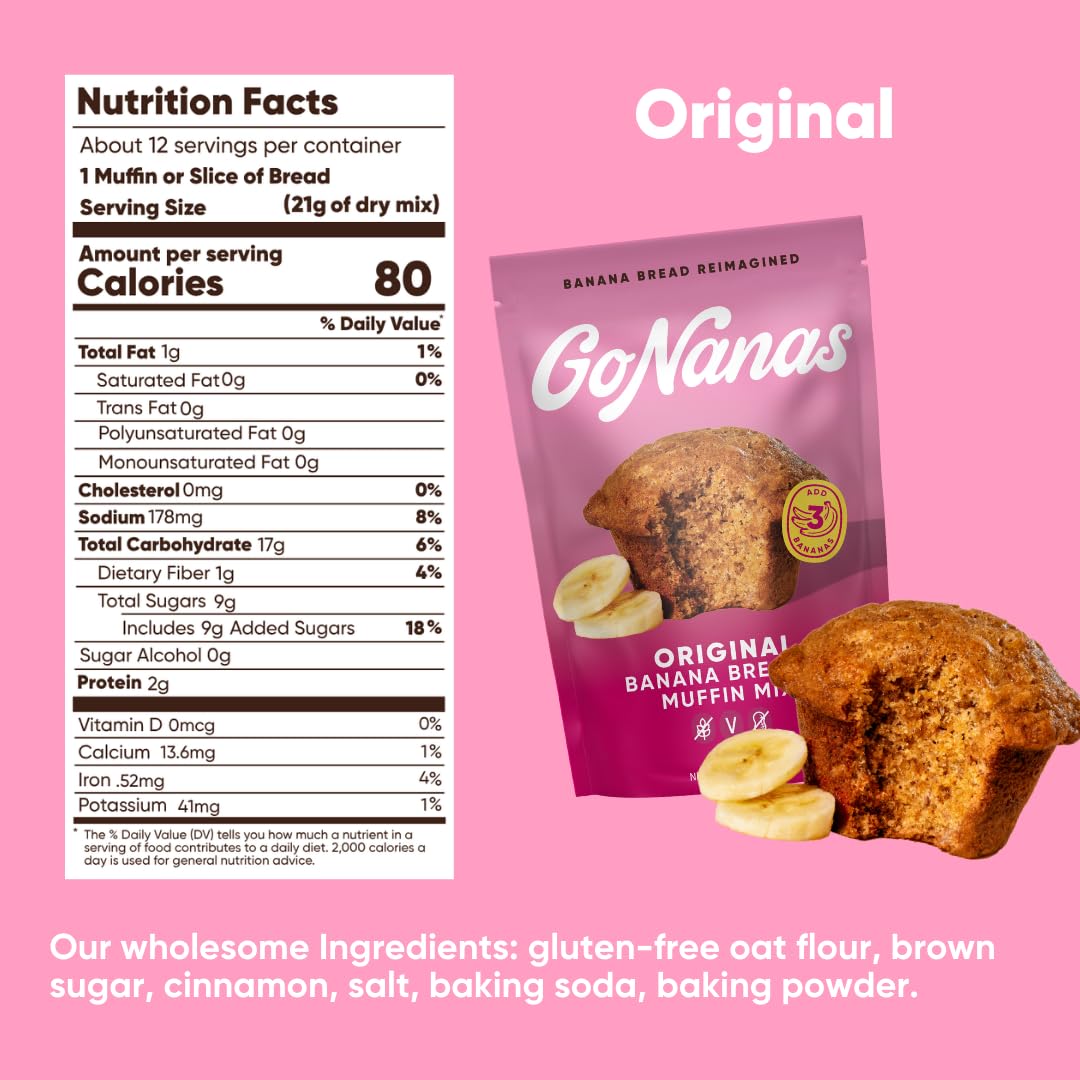 GoNanas Banana Bread Mix bowl with dry ingredients for easy prep.