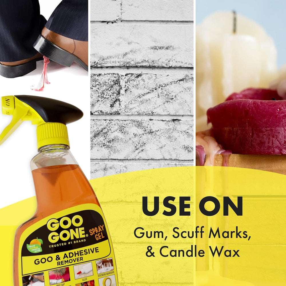 Goo Gone adhesive remover on fabric upholstery highlights safe fabric treatment.
