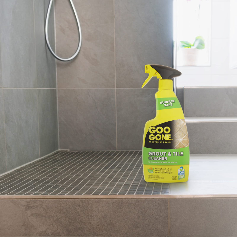 Goo Gone Grout Cleaner ceramic-porcelain-safe keeps tiles pristine.