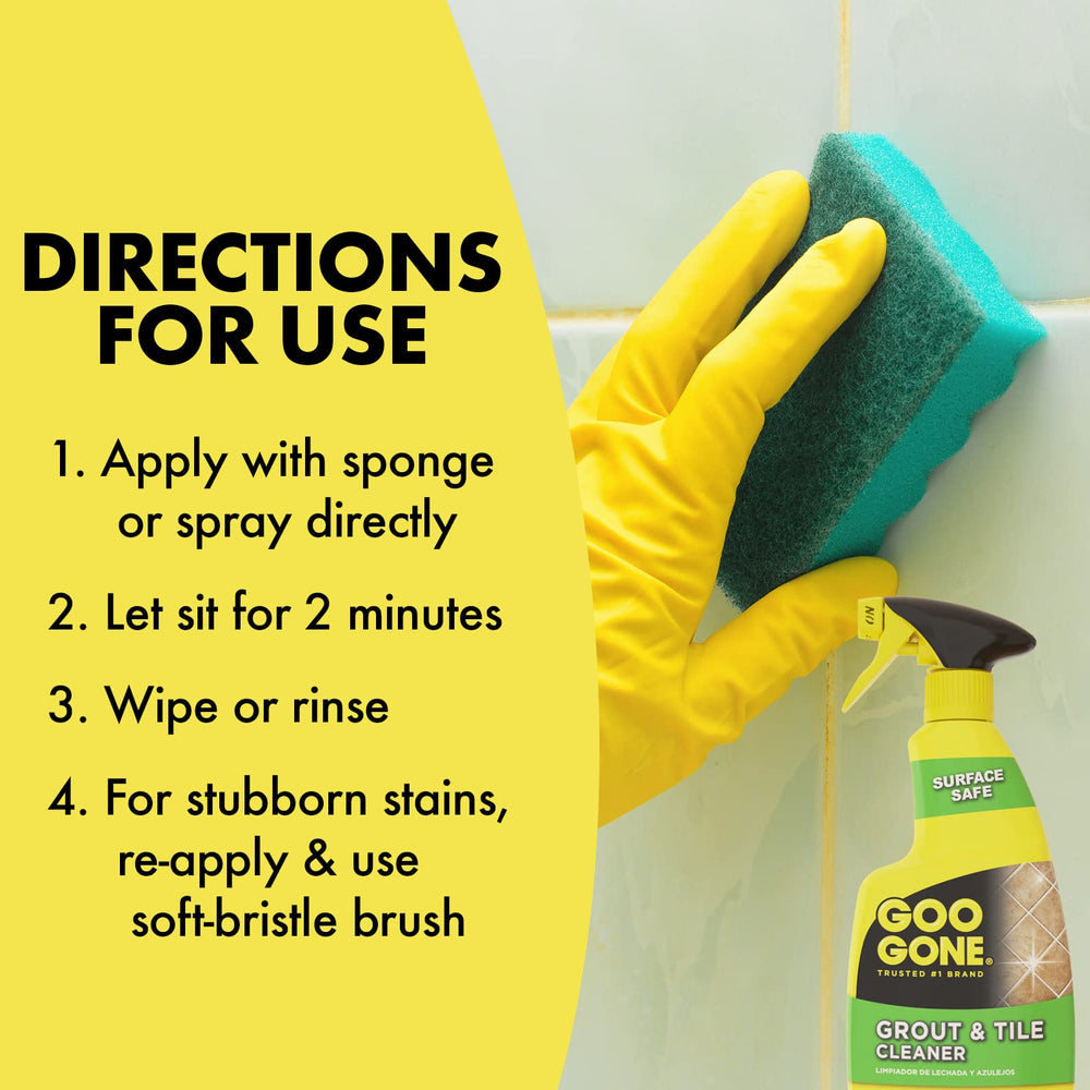 Goo Gone Grout Cleaner tile-clean shows dirt removal on ceramic surfaces.