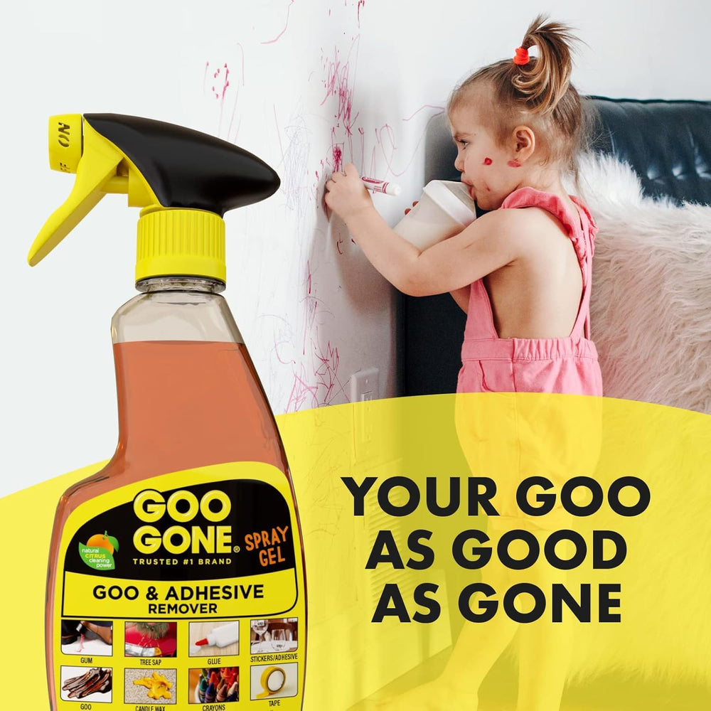 Goo Gone label removal on plastic container demonstrates versatile residue solution.