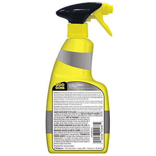 Goo Gone Oven-Grill Cleaner foam cling shows safe cleaning on ovens and grills.
