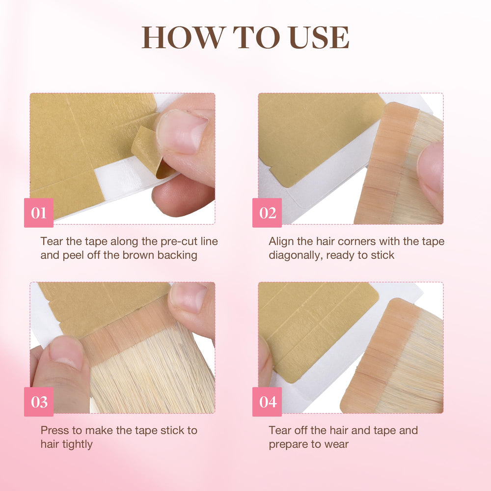 Goo GOO hair extension tape application scene showing secure fit.