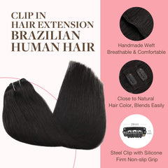 GOO GOO 20 inch clip-ins blending with natural hair for voluminous style