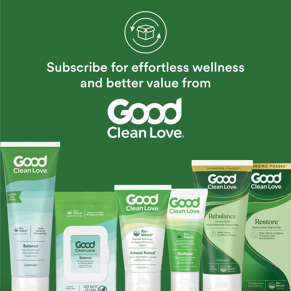Good Clean Love Balance aloe-lavender-calendula blend supports sensitive skin care.