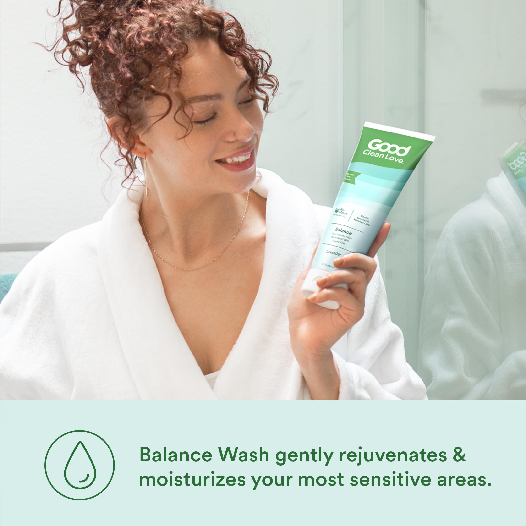 Good Clean Love Balance in routine use illustrates gentle cleansing for freshness.