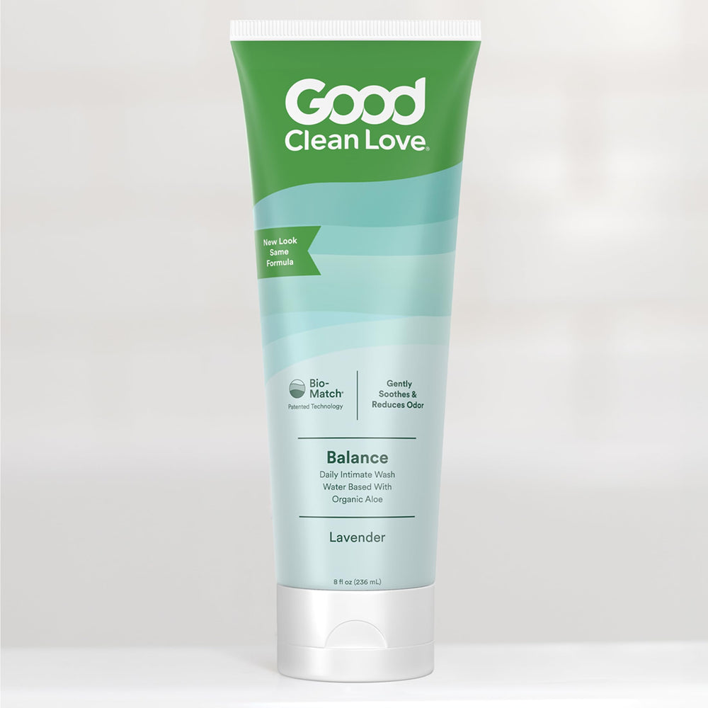 Good Clean Love Balance on shelf promotes worry-free cleansing for vaginal comfort.