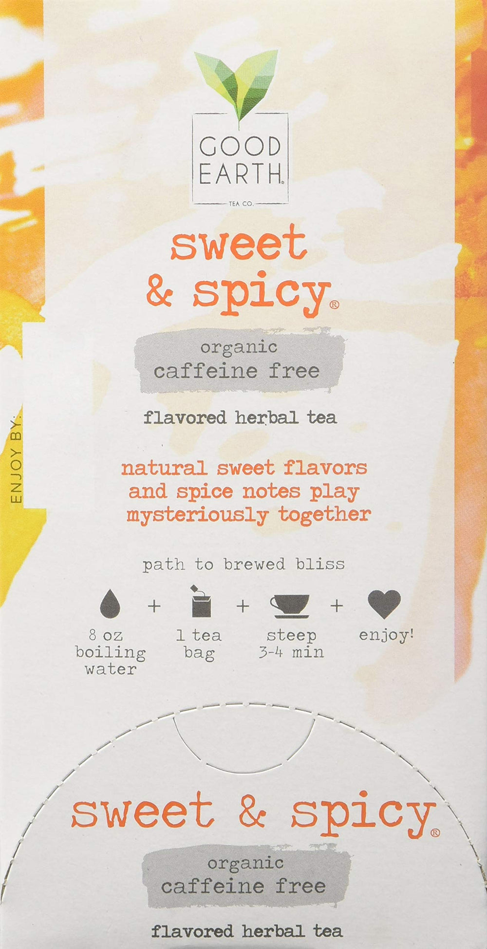 Steeped Good Earth Tea Co in a glass with steam rising.