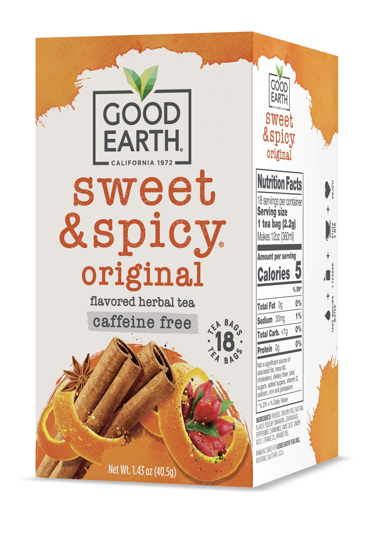 Good Earth Tea Co. Sweet & Spicy box front view for pantry display.