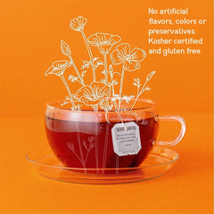 Good Earth Tea Co. Sweet Spicy tea cup steeping, inviting aroma.