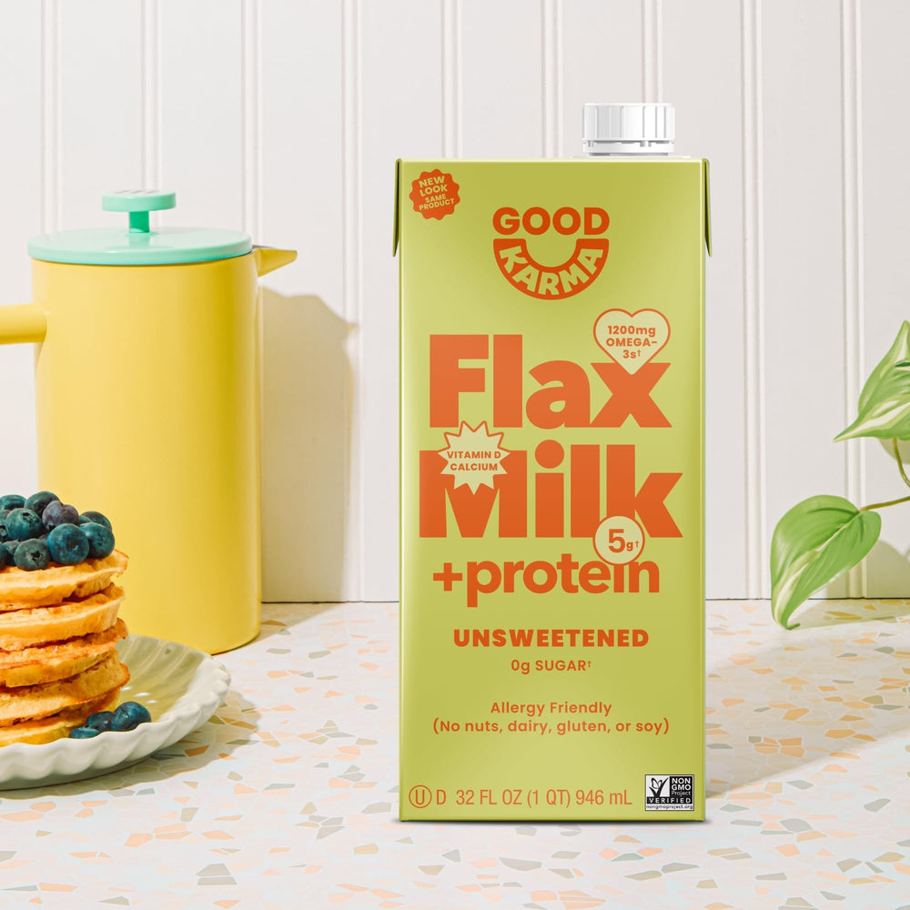 Good Karma Flaxmilk +Protein kitchen shot nut-free vegan friendly option