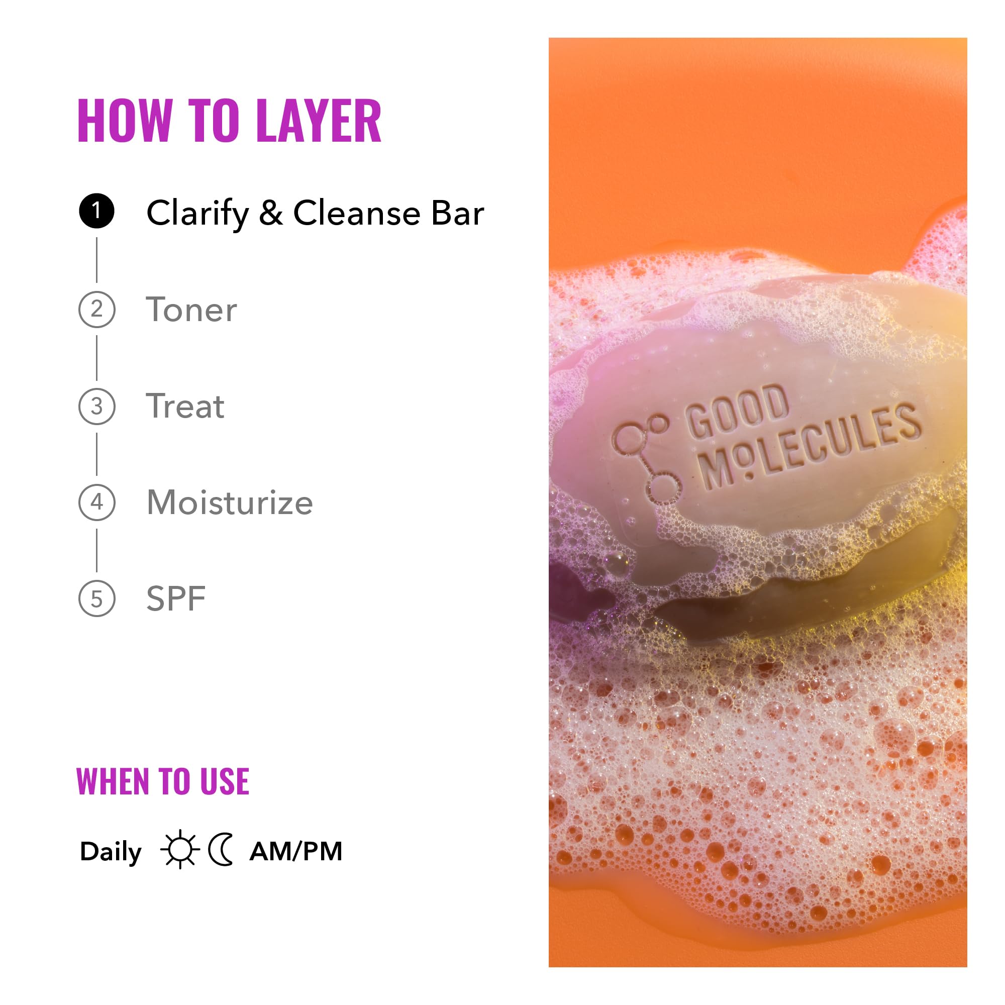Good Molecules Clarify and Cleanse Bar with rosehip and grapeseed oils closeup.
