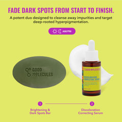Good Molecules Discoloration Serum 30ml bottle highlighting targeted treatment for uneven tone
