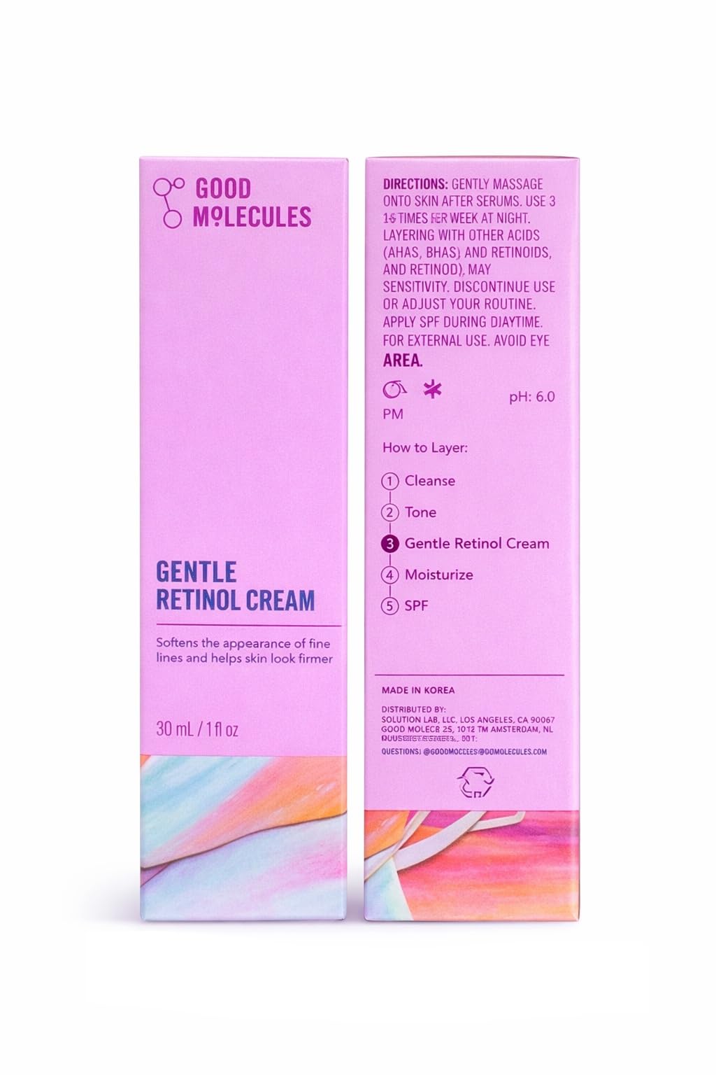 Good Molecules Gentle Retinol Cream 30 ml Pack 2 routine-scene captures night care setup.