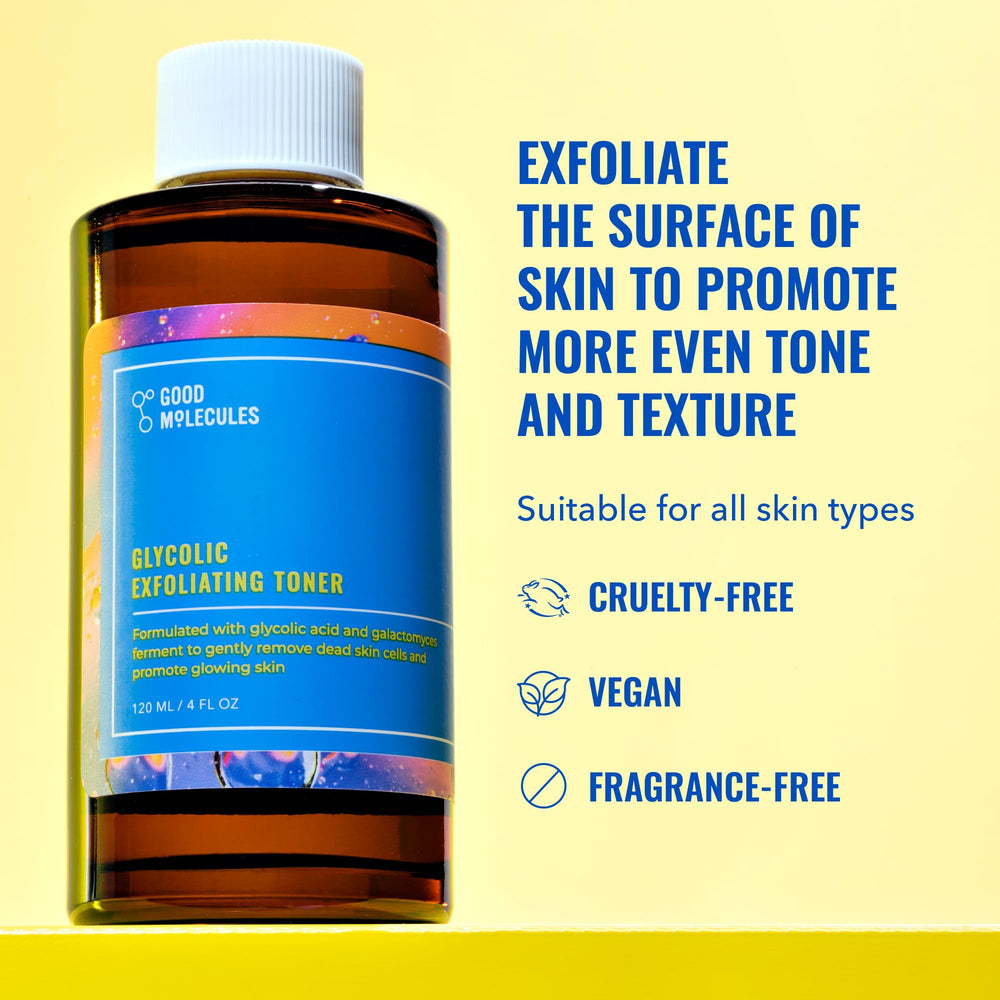 Good Molecules Glycolic Exfoliating Toner cotton pad applying product for gentle daily exfoliation