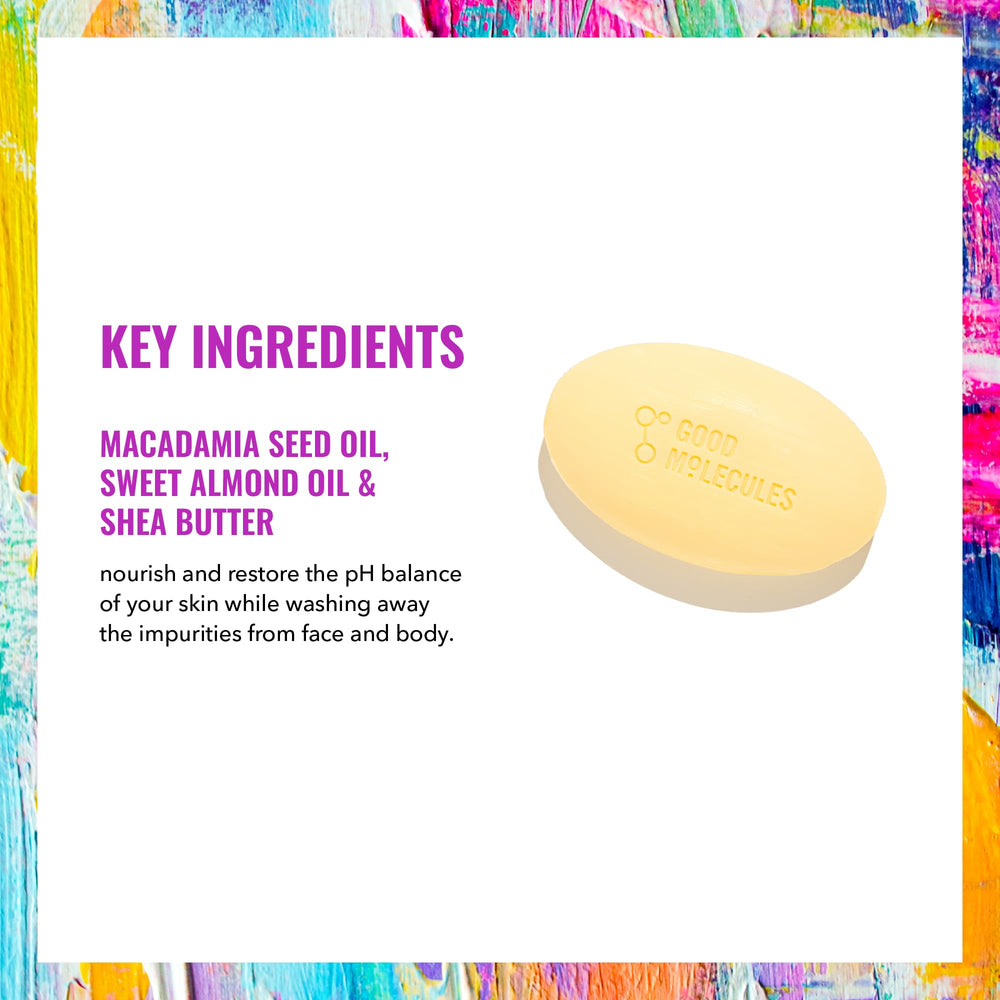 Good Molecules Hydrate & Cleanse Bar shea butter hydrates for soft, balanced skin.
