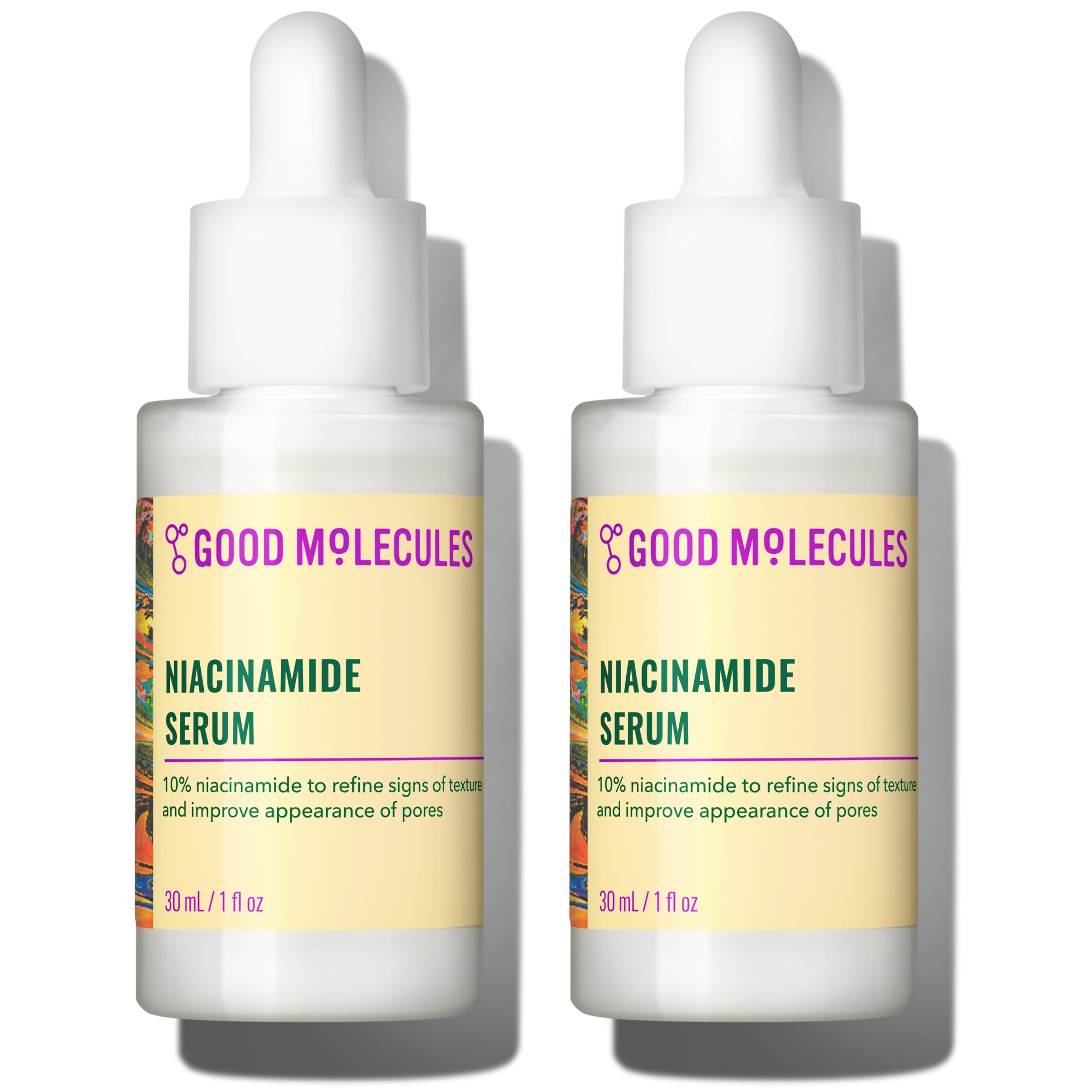 Good Molecules Niacinamide Serum Pack 2 bottles front view for clearer pores.