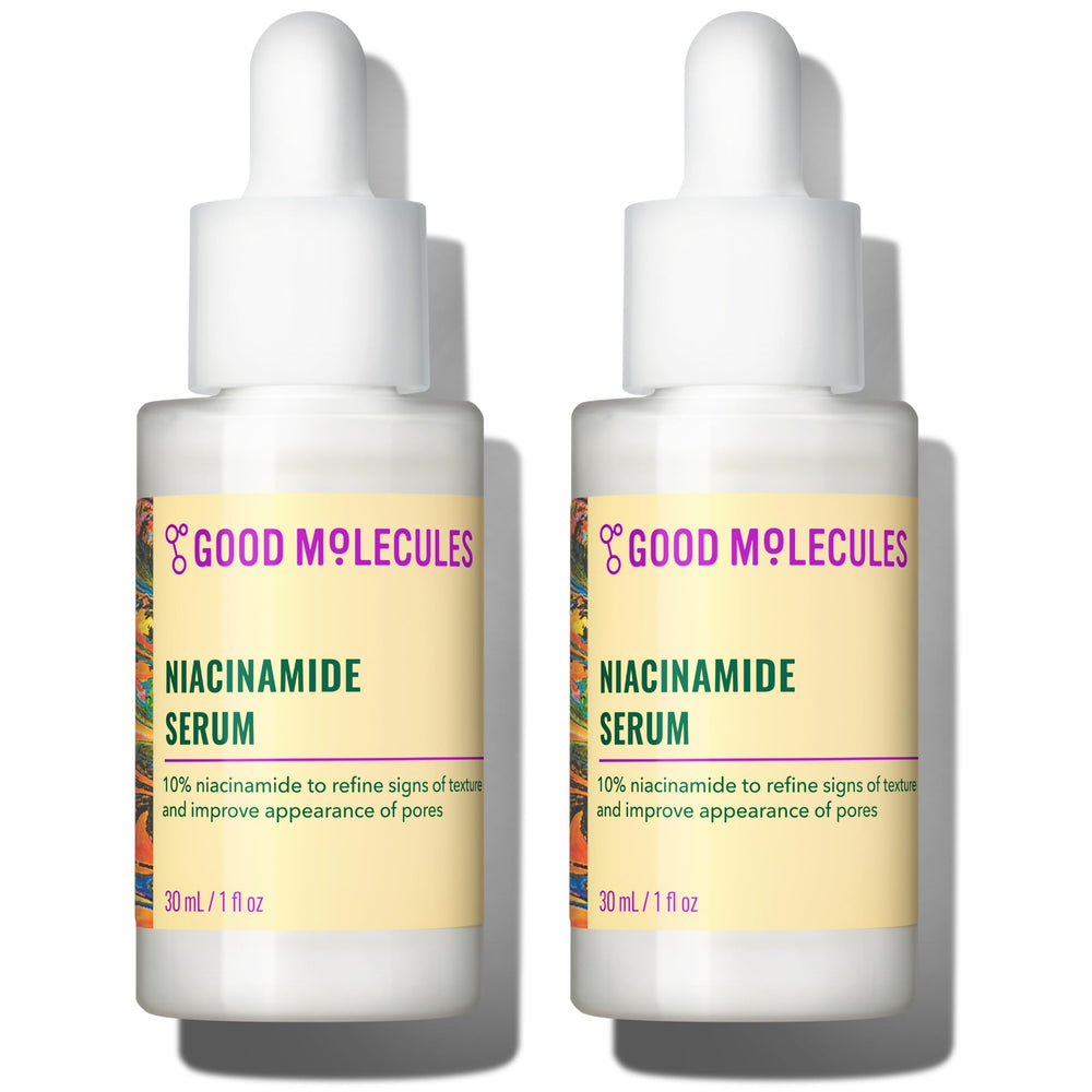 Good Molecules Niacinamide Serum Pack 2 bottles front view for clearer pores.
