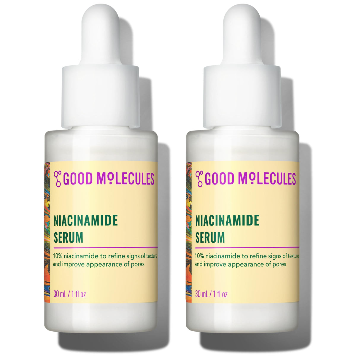 Good Molecules Niacinamide Serum Pack 2 bottles front view for clearer pores.