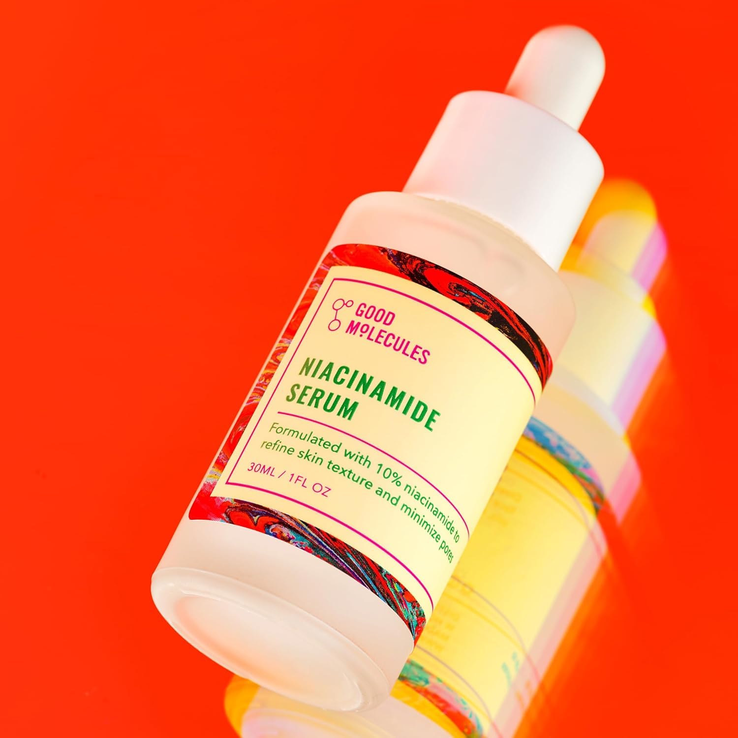 Good Molecules Niacinamide Serum Pack 2 two bottles on shelf ready for daily use.