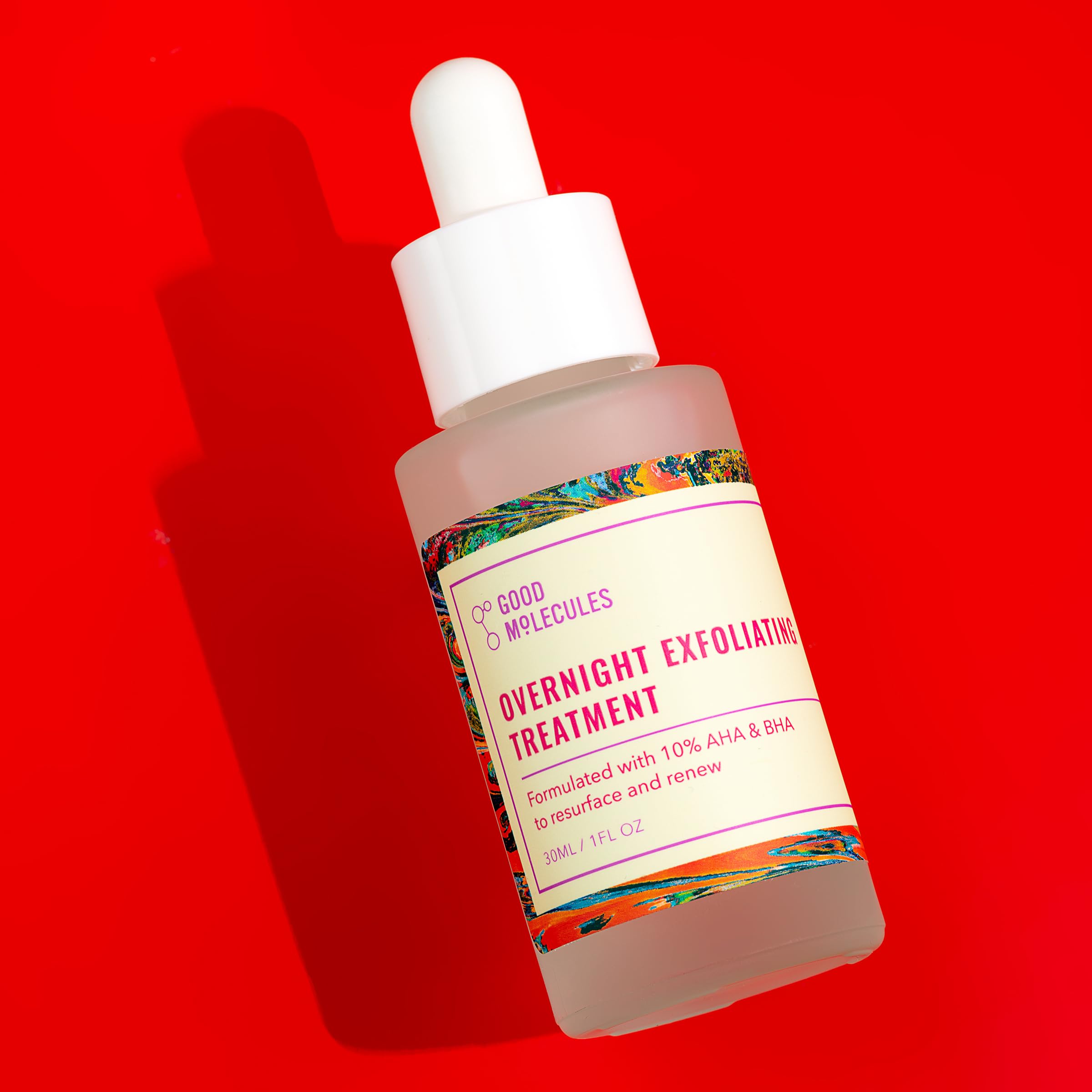 This image highlights Good Molecules Overnight Exfoliating Treatment fragrance-free vegan formula.